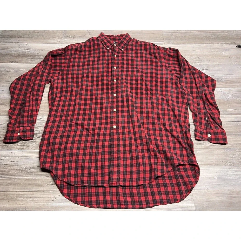 Polo Ralph Lauren Blaire‎ Plaid Shirt Mens Size L 100% Cotton Red